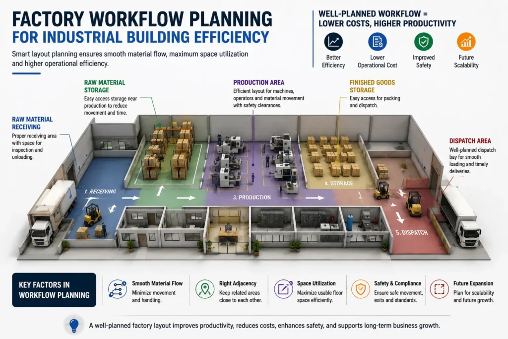 Factory workflow planning for industrial building efficiency